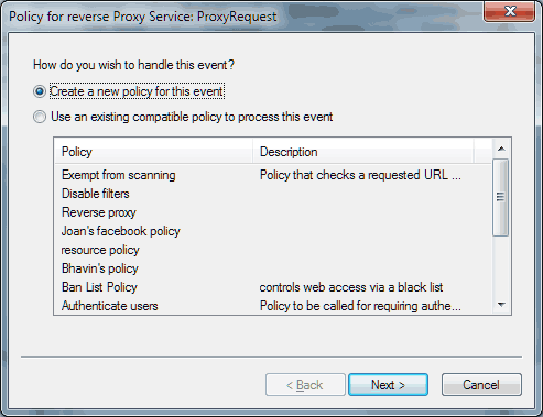 Create a new policy for the event new policy event