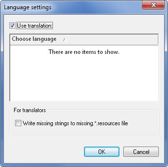 Language settings dialog
