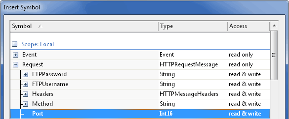 Type and Access columns in the Symbol Browser