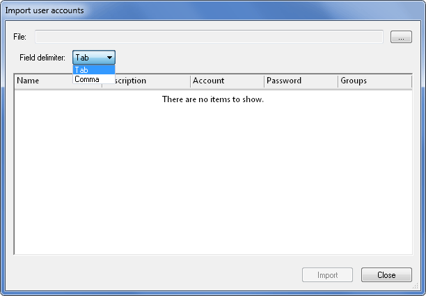 Import user accounts dialog
